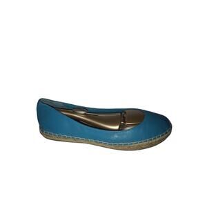 Cole Haan Teal Blue Leather Espadrille Flats Jute Sole Comfort Ballet Womens 8.5